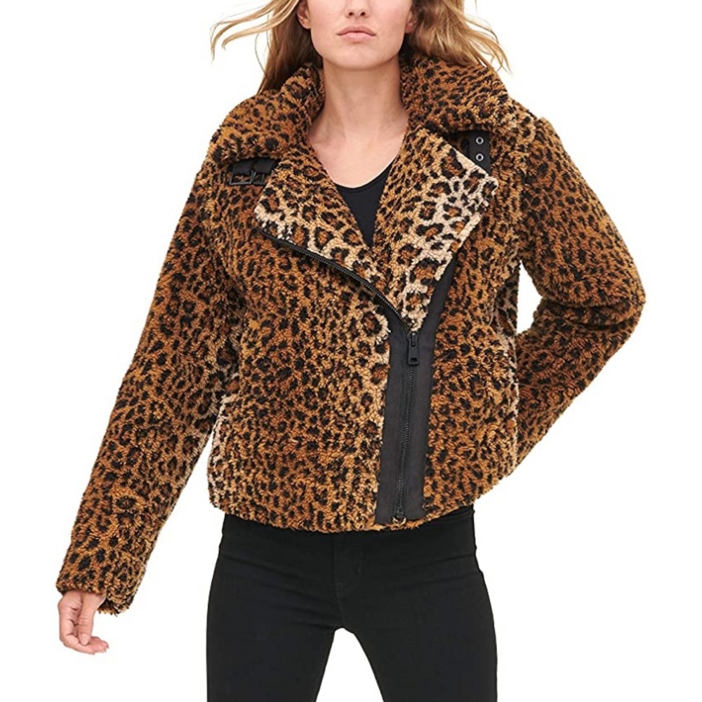 NWT Levi’s Megan Leopard Sherpa Moto Jacket XS SFH
